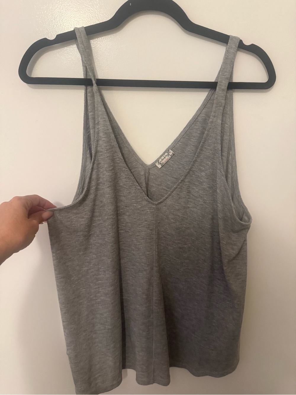 Free People Gray V-Neck Ribbed Tank
